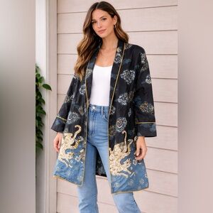 ANTHROPOLOGIE Flannel Jaguar & Floral Print Robe, duster,kimono Size XS/SM